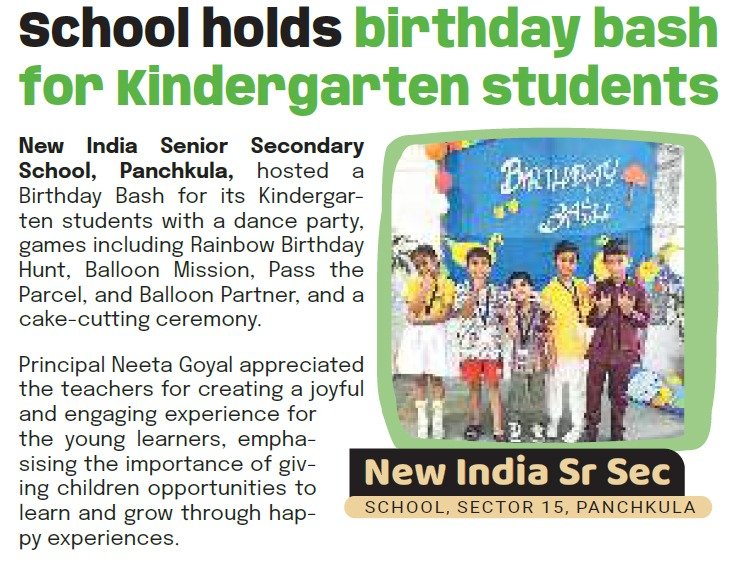 Kindergarten students celebrating a birthday bash at New India Senior Secondary School, Panchkula.
