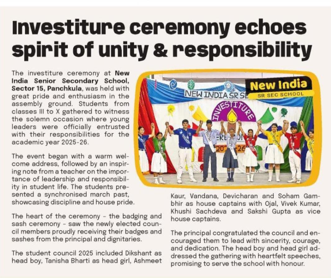 Investiture Ceremony New India School Panchkula