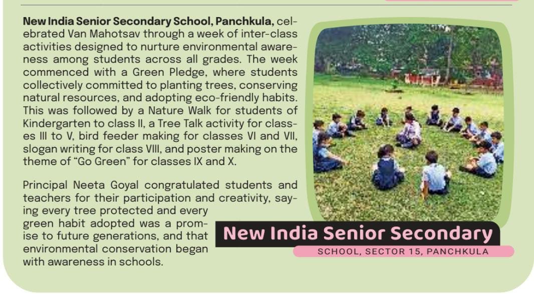 Van Mahotsav week 2026 at New India School Panchkukla NISSSPanchkula